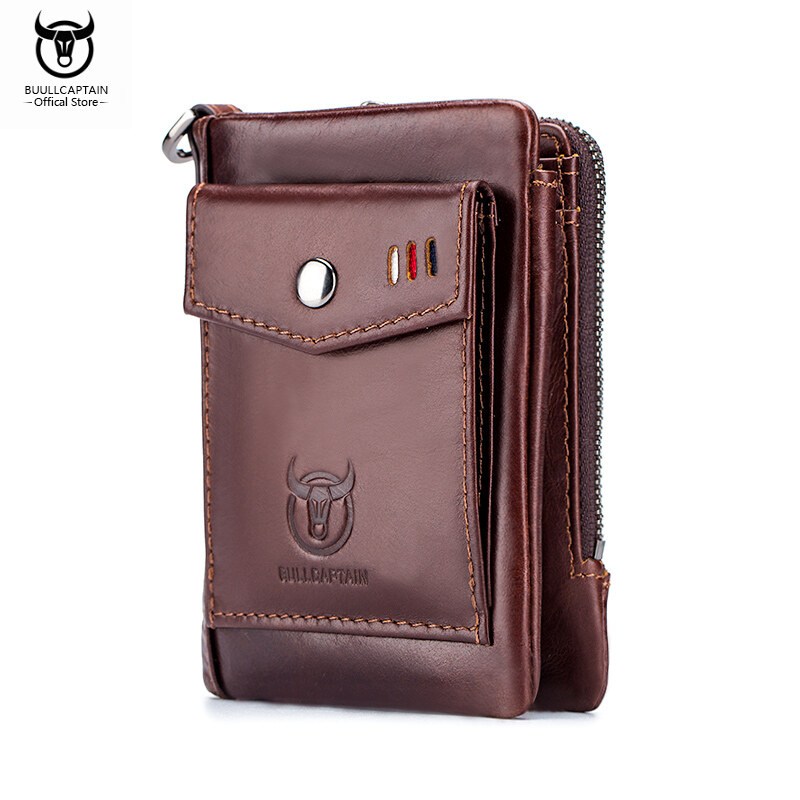 BULLCAPTAIN Da Ví, Bàn Chải Chống Trộm RFID Đa Năng Cho Nam Ví Đựng Thẻ Thay Đổi Dây Kéo