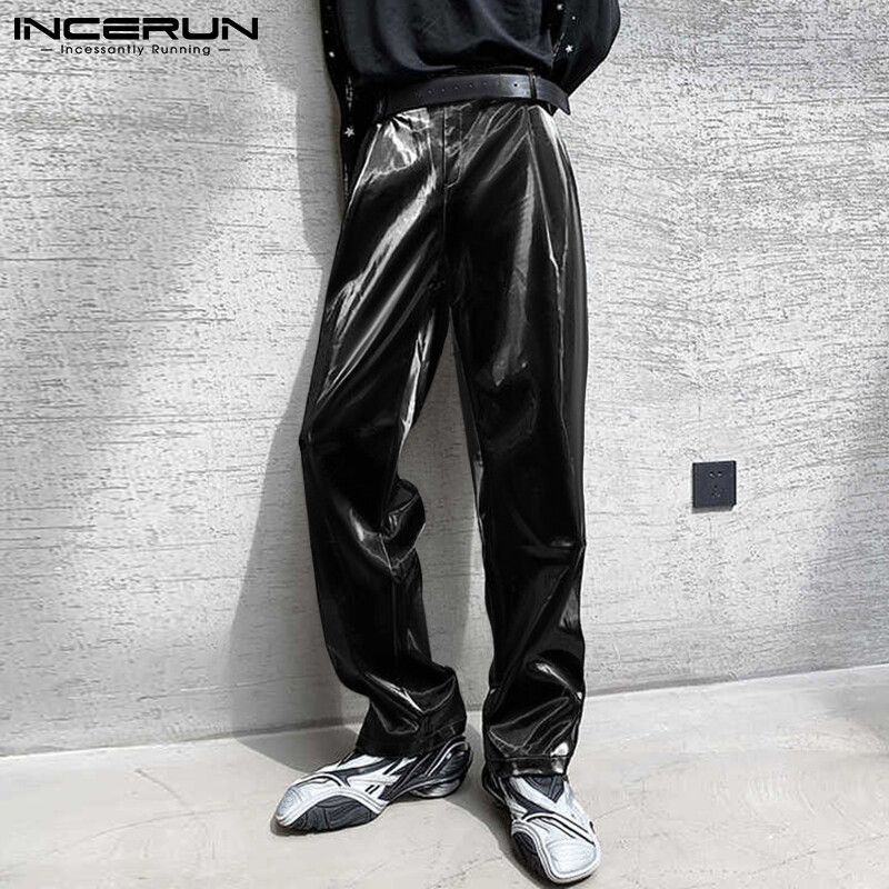 INCERUN Quần Giả Da Lông Cừu Ấm Áp Cho Nam Quần Dài Dự Tiệc Phong Cách Punk Hippy Ướt (Phong Cách Hàn Quốc)