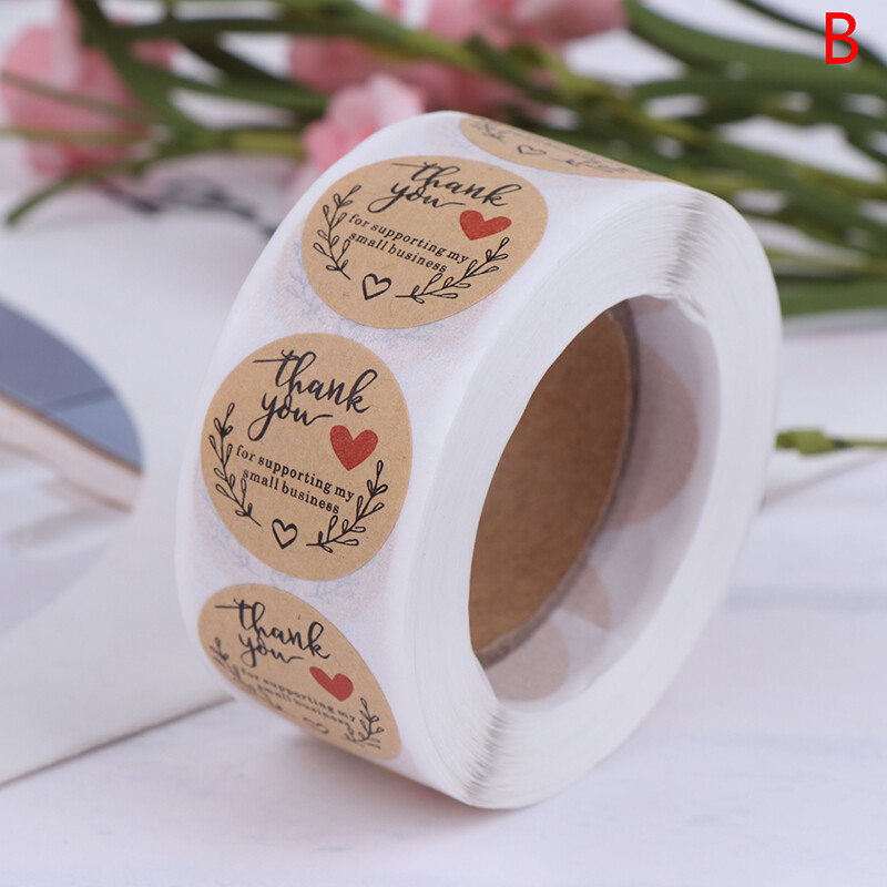 Nhiệt tình 500 miếng nhãn dán giấy kraft thank you nhãn dán trang trí nhãn dán thủ công