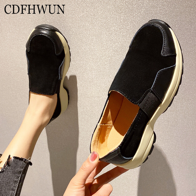 CDFHWUN Sneakers for Women Size 35-43 Casual Shoes Stitching Leather Shoes Loafers Lazy Slips Female Shoes ราคา 1,010 บาท*ส่งฟรี