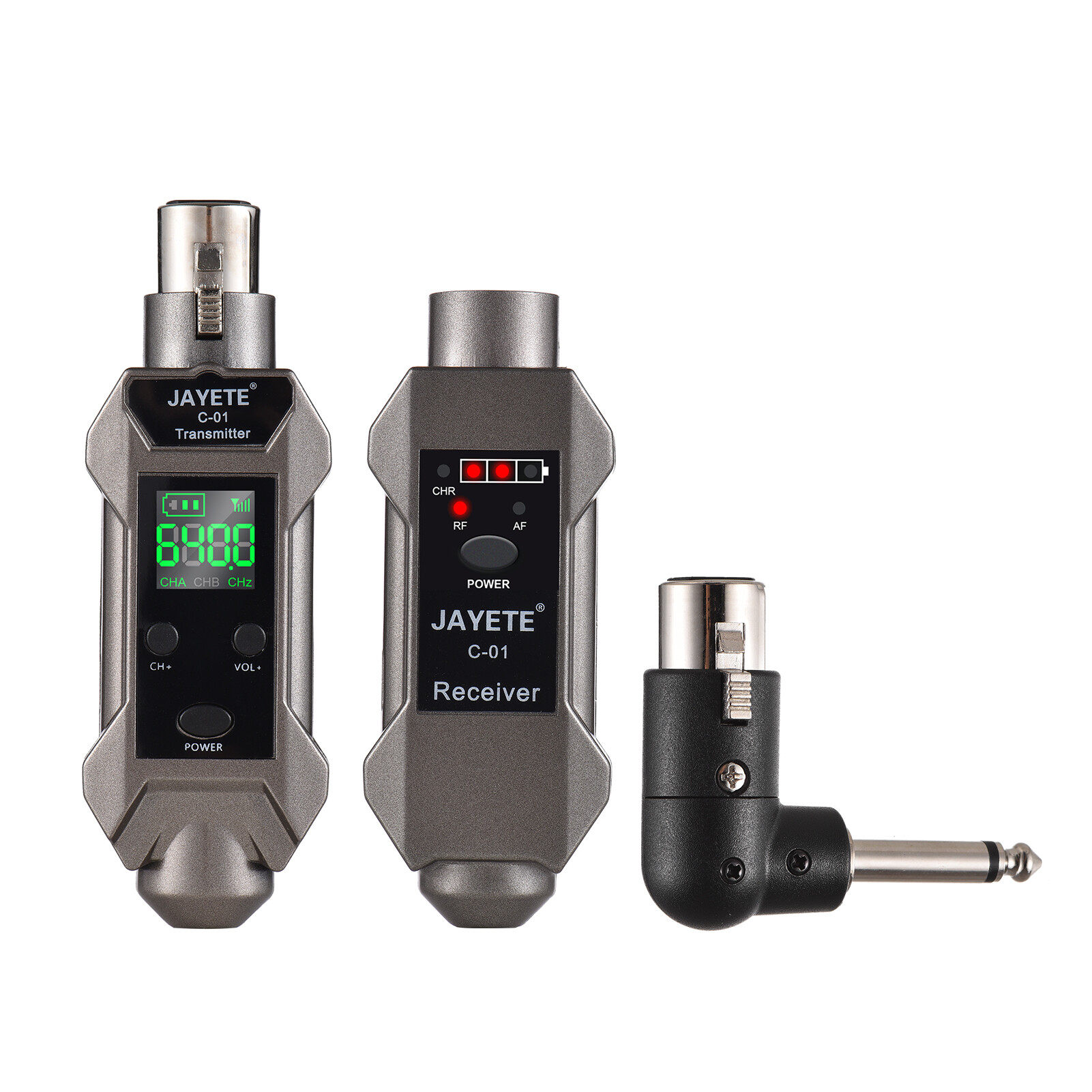 Jayete bộ chuyển đổi micro có dây sang không dây chuyên nghiệp uhf c-01 micrô và bộ thu tín hiệu truyền nhận 500 ~ 980mhz tương thích với micrô động/tụ điện với nguồn ảo 48v phạm vi 30 ~ 50m