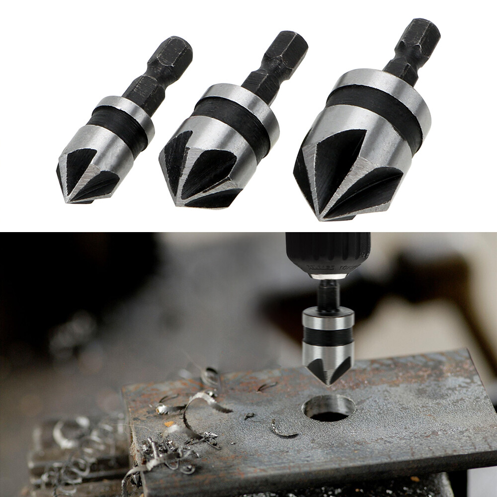 Bộ 3 mũi khoan vát mép góc bằng thép carbon 90 độ chuôi lục giác 5 khóe - INTL