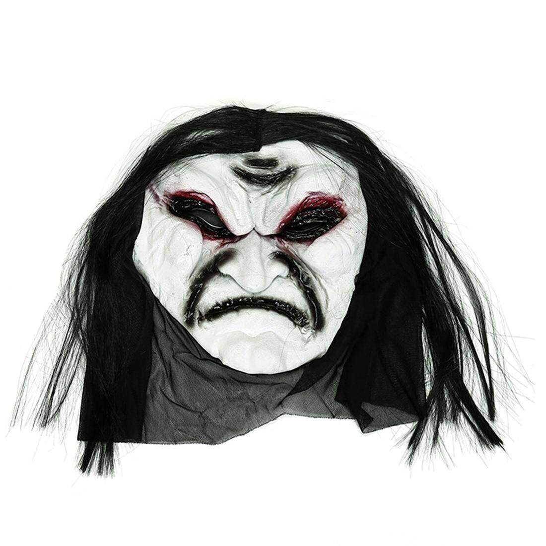 LT365 Halloween Prank Prop Long Black Hair Devil Full Head Mask