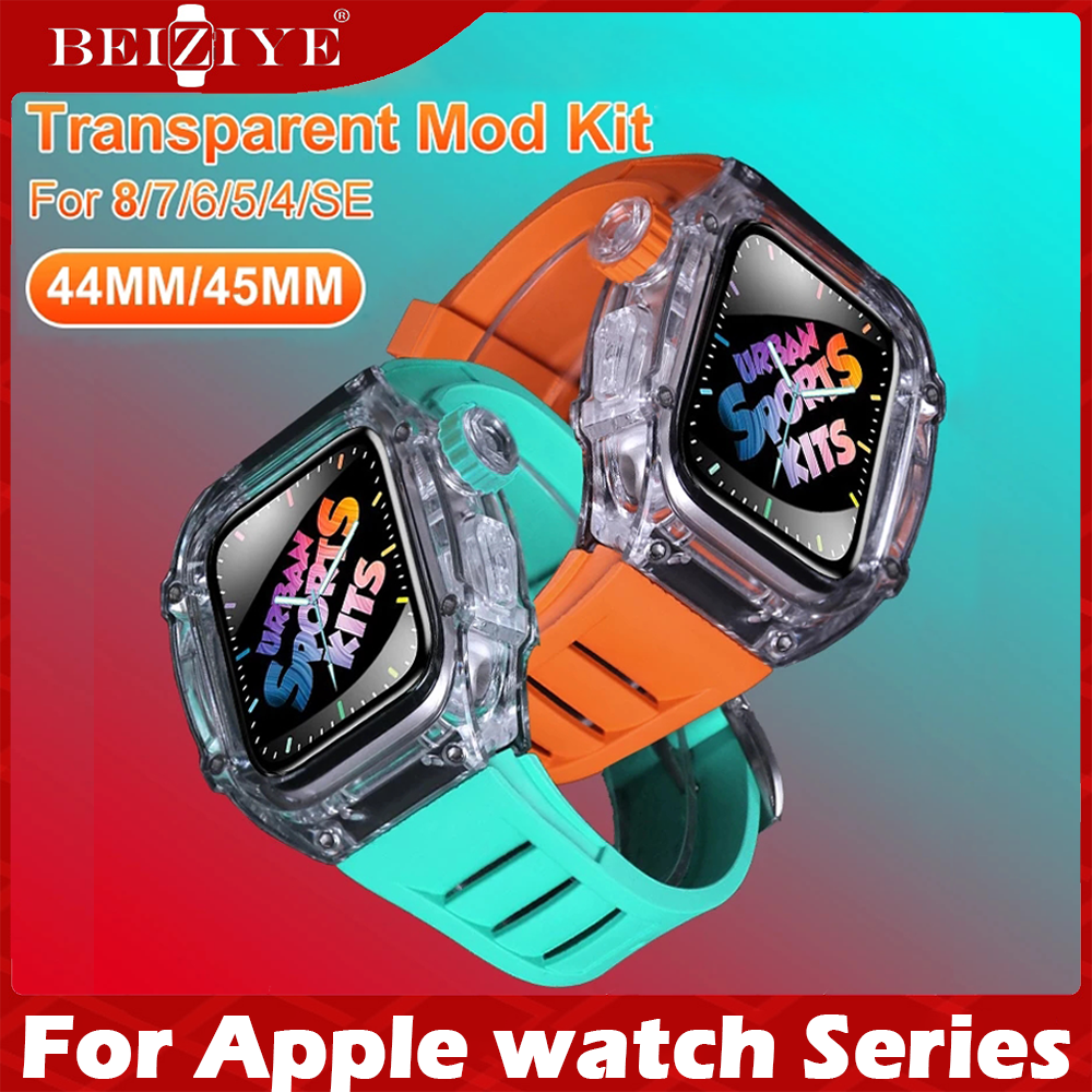 Latest Plastic Stainless Steel เคส สาย for Apple Watch สายรัดยาง Apple Watch 8 7 45 มม Apple Watch Series 8 7 6 SE 44 มม ชุดดัดแปลงโลหะสาย + กรณี ราคา 2,259 บาท*ส่งฟรี