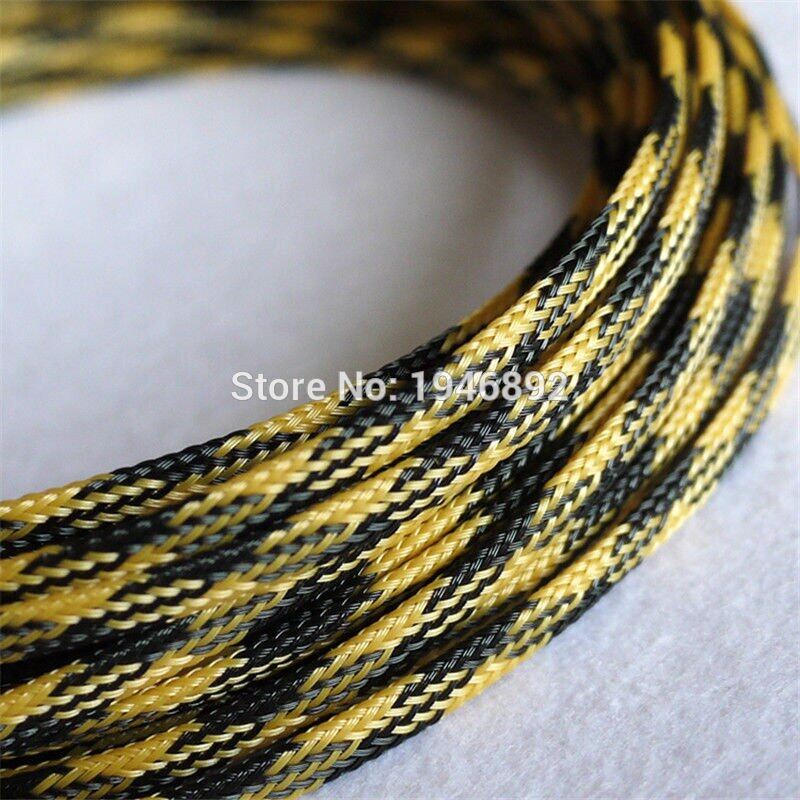 10M 30 metros Preto & amarelo Alta qualidade 4mm vật nuôi expansível sleeving Alta densidade bainha entrançado mangas de Cabo