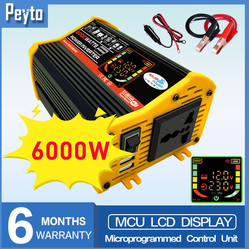 Biến tần sóng sin chuyển đổi tần số cao 6000w công suất cực đại dc 12v sang ac 220v sạc điện xe hơi với đèn led cổng usb kép 2.1a hiển thị công suất pin (Sản phẩm có 2 phiên bản lựa chọn, vui lòng chọn đúng sản phẩm cần mua) - INTL