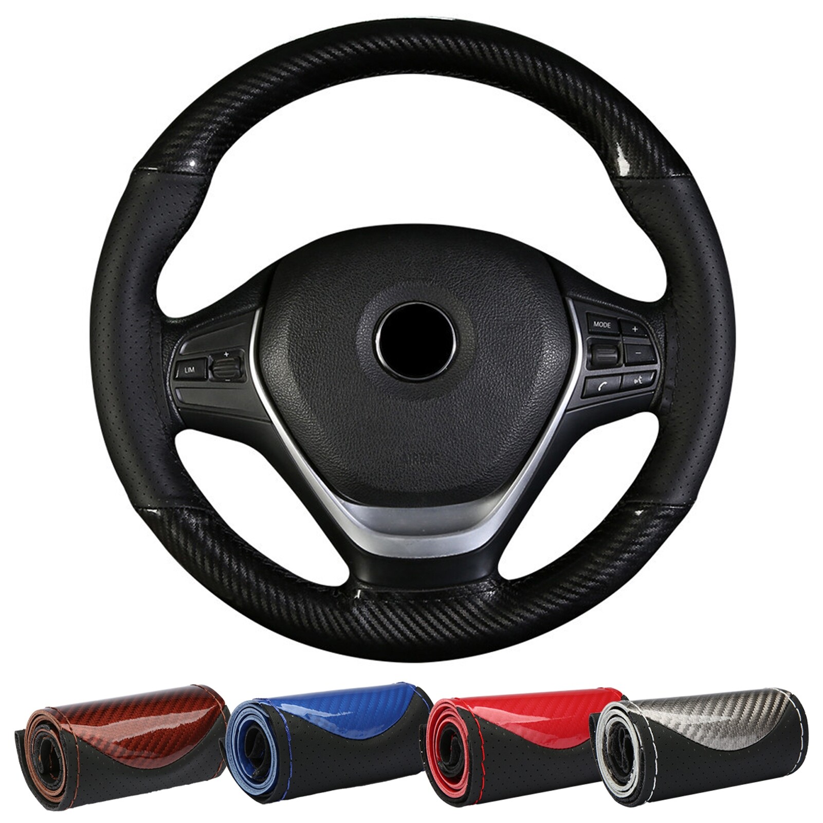1 bộ bọc vô lăng bọc vô lăng sợi carbon thấm hút mồ hôi chống trượt cho xe