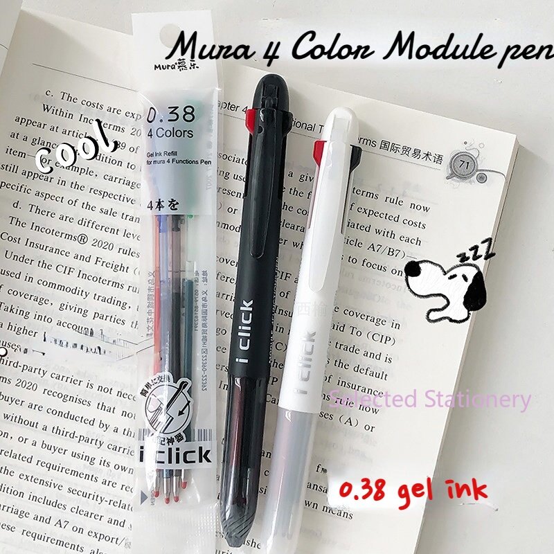 Bút mô-đun mura 4 màu 0.38 đen đỏ xanh dương và xanh lá cây bấm bút mực nước bút ký