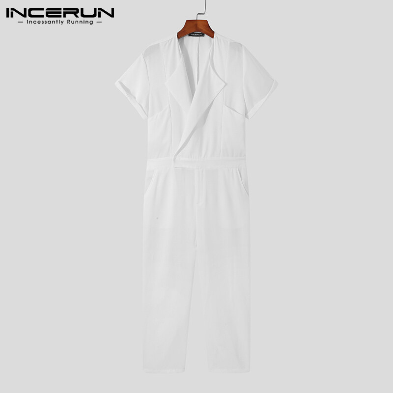 Incerun áo liền quần cổ chữ v túi hộp tay ngắn cho nam áo liền quần dự tiệc thường ngày áo liền quần #3
