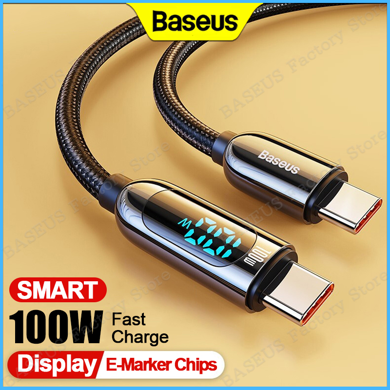 Baseus cáp 100w cáp dữ liệu sạc nhanh type-c sang type-c hiển thị thời gian thực chip giám sát thông minh cho máy tính xách tay máy tính bảng và điện thoại