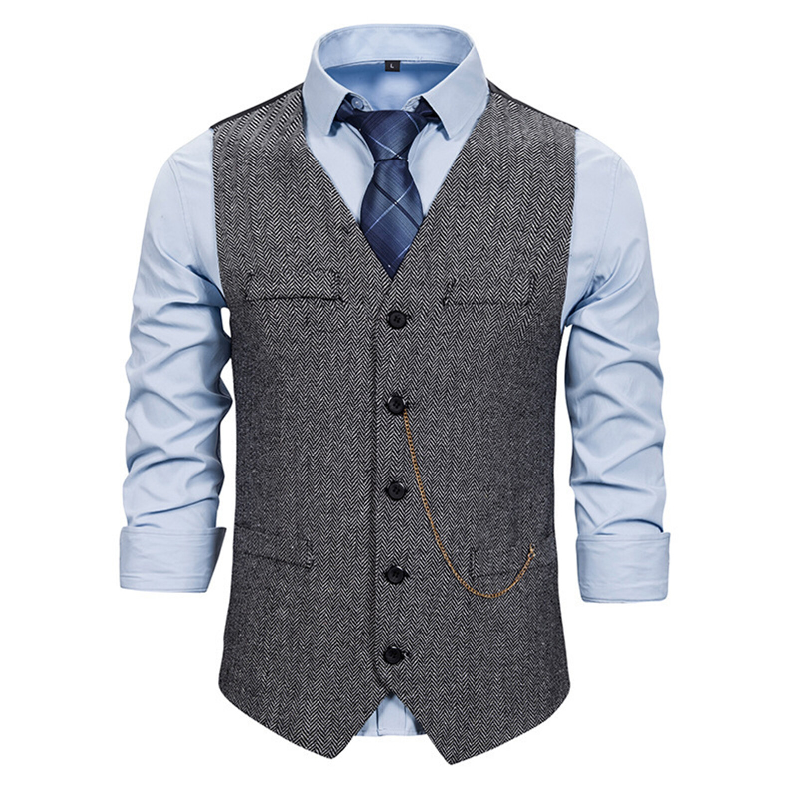 Shemi Lễ Phục Nam Áo Ghi Lê vest công sở Chuỗi Trang Trí Nội Thất không tay ôm gọn Đơn Ngực V Cổ Chống Nhăn túi đắp Người Đàn Ông Áo