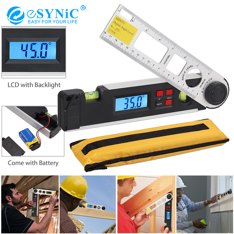 ESYNIC 0 ~ 270 ° LCD Máy Đo Độ Nghiêng Điện Tử Thước Đo Mức Độ Tinh Thần Dụng Cụ Đo Góc Đồng Hồ Đo Với Ống Bọt Nước