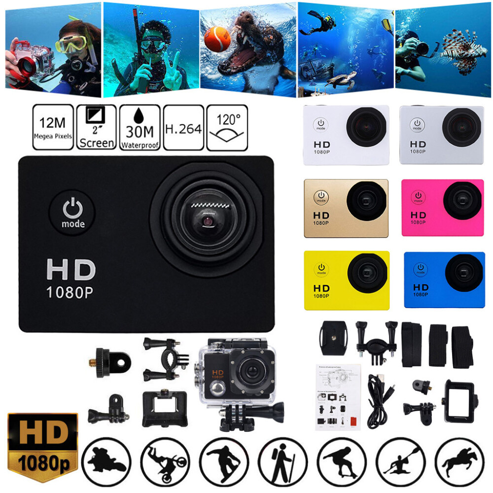 Emigreen- HD 1080P กีฬา Action กล้องกันน้ำ Mini กล้องวิดีโอ DV 12MP 【Available】