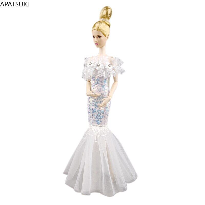 White Sequin Fashion Doll Clothes For Barbie Doll Dress Fishtail Party