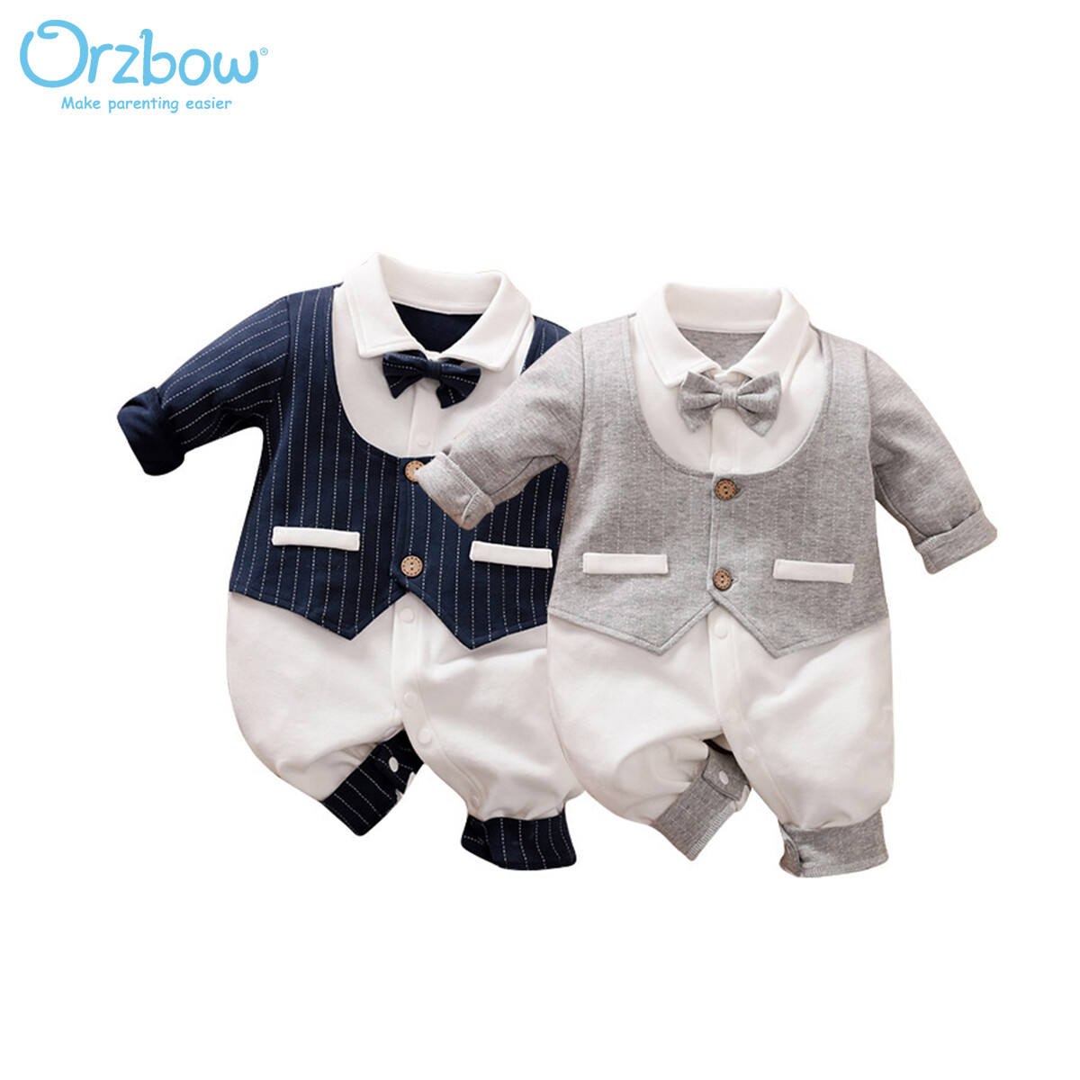 Orzbow bé trai sơ sinh quần áo Bộ đồ quý ông TUXEDO Jumpsuit quần yếm Overalls trẻ sơ sinh trang phục đính nơ lễ Rửa Tội trang phục
