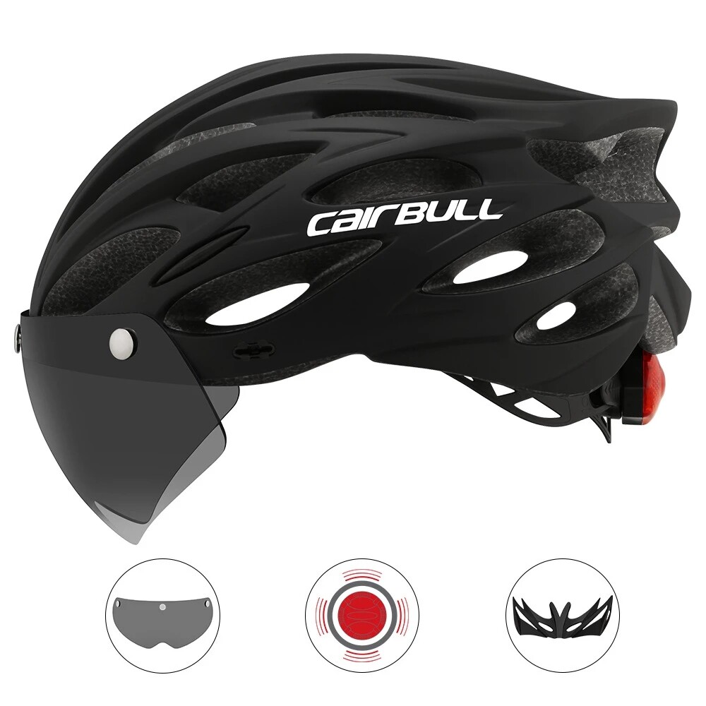 Cairbull mũ bảo hiểm xe đạp leo núi đa chức năng có đèn sau mũ bảo hiểm xe đạp siêu nhẹ có ống kính tt & tấm che nắng đèn mũ bảo hiểm xe đạp leo núi đường trường