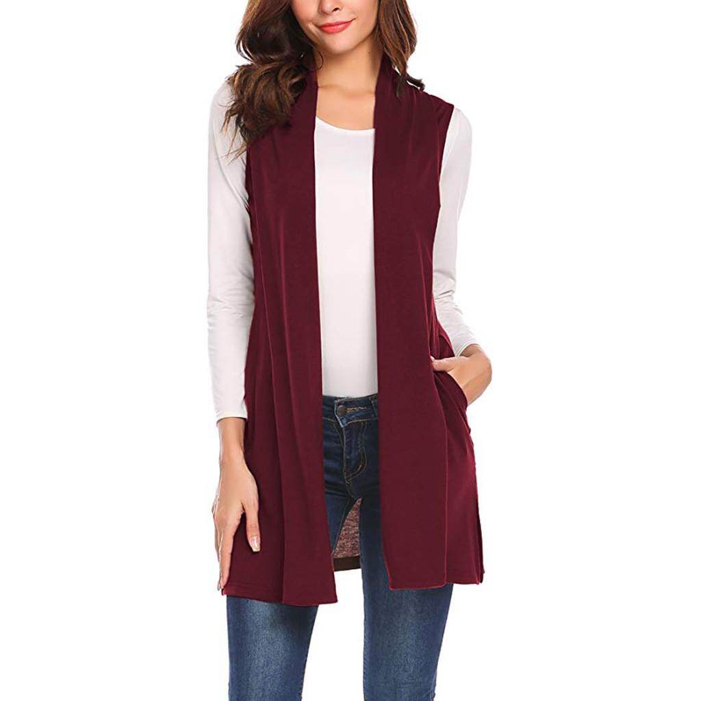 Womens Long Vests Sleeveless Draped 