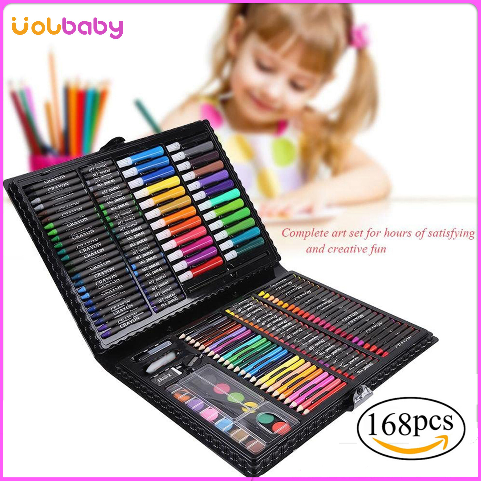 Volbaby bộ 168 cái/bộ bút chì màu nước với 157 cây bút chì, bao gồm bút chì màu phấn dầu bộ màu hoàn hảo, bút chì vẽ nghệ thuật nhiều màu cho trẻ em và người mới bắt đầu vẽ nguệch ngoạc