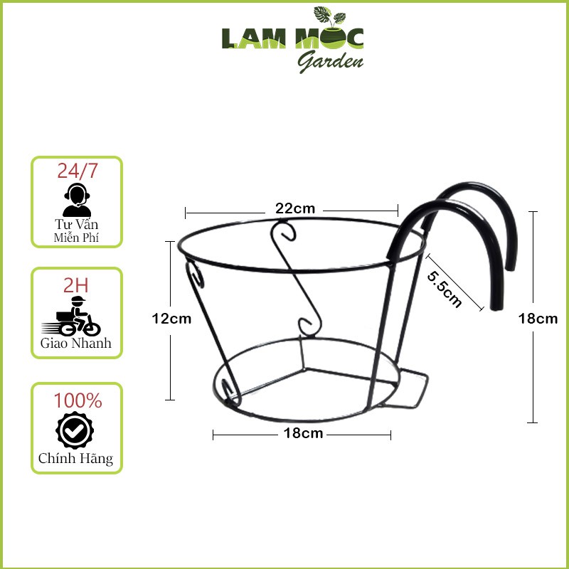 Combo 5 giỏ treo chậu hoa ban công bằng sắt hình tròn – màu đen