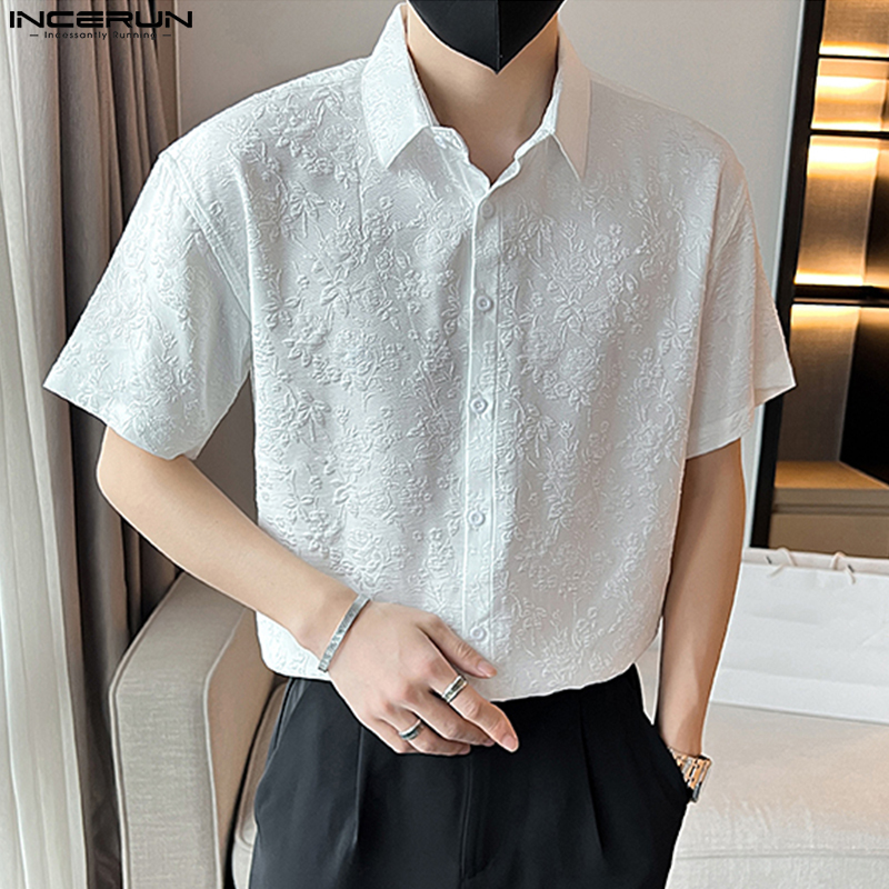 Incerun áo sơ mi cài cúc thường ngày hoa ngắn tay cho nam áo cài cúc dự tiệc trang trọng