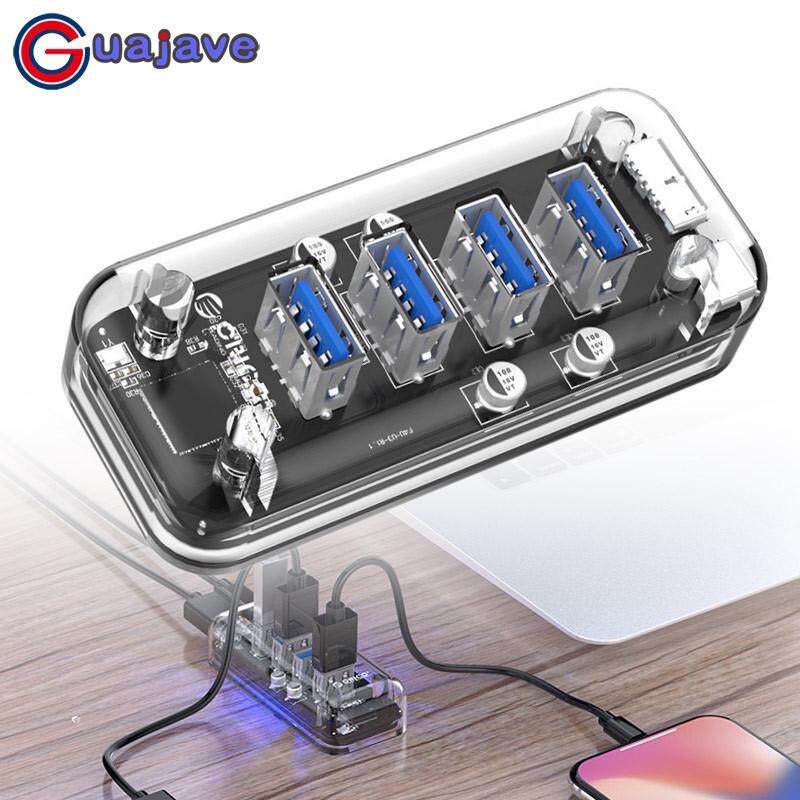 Guajave โปร่งใส USB HUB 4 USB 3.0 พอร์ตเดสก์ท็อปฮับตัวแยกพร้อมตัวแสดงสีน้ำเงิน