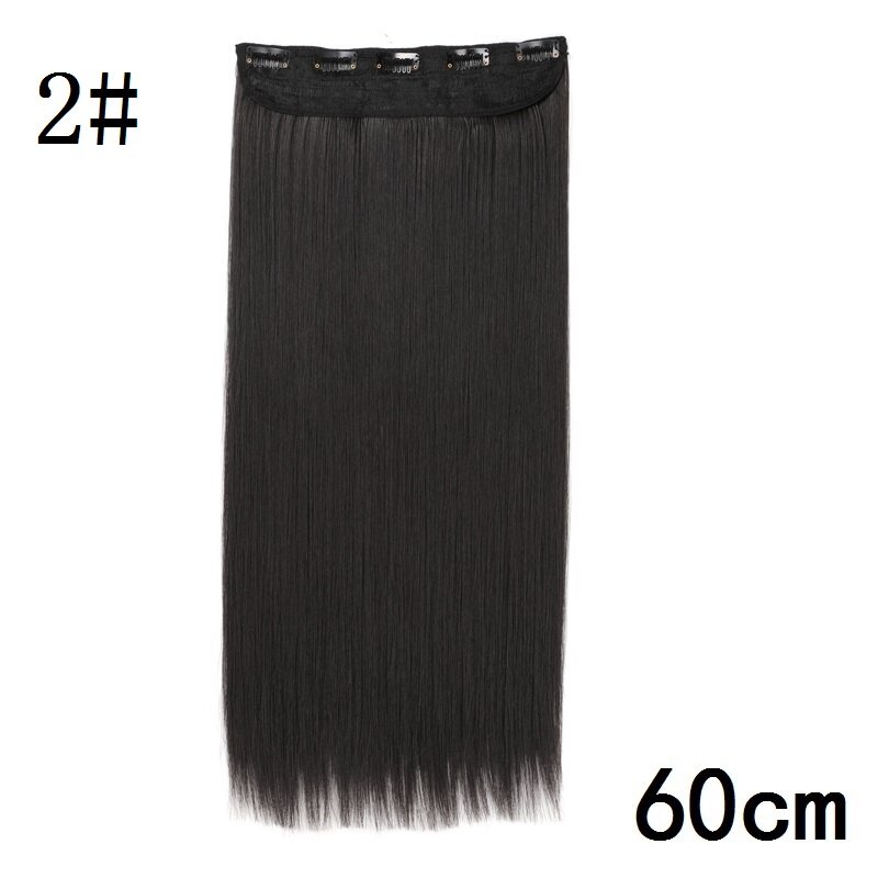 60ซม./80ซม./100ซม. สังเคราะห์ยาวตรงหนึ่งชิ้น5คลิปต่อผมสีดำสีน้ำตาลสำหรับผู้หญิง
