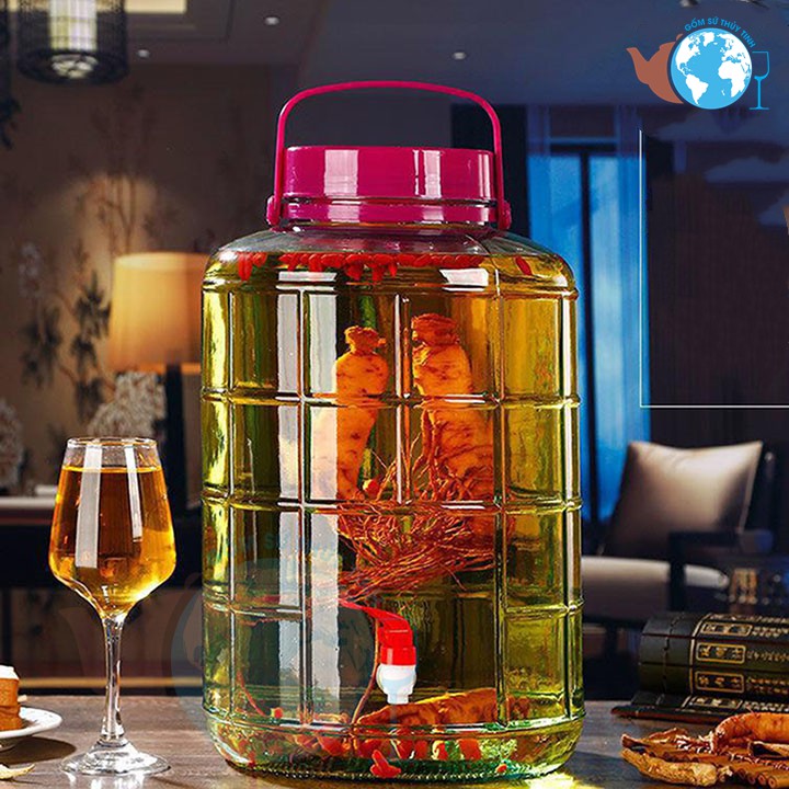 Bình ngâm rượu thủy tinh 10 lít quai xách - có van