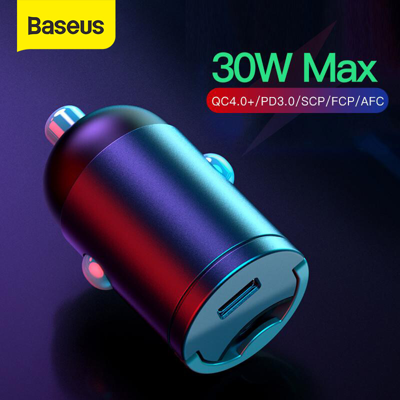 Baseus Sạc Xe Hơi Mini Quick Charge 4.0 3.0 USB C Dành Cho Xiaomi Mi9 Huawei P30 Pro Bộ Sạc Điện Thoại PD Nhanh Cho Xe Hơi QC4.0 QC3.0 QC 5A Phụ Kiện Xe Hơi Ô Tô