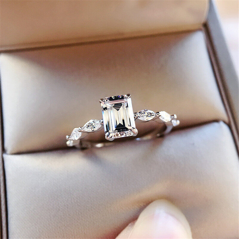 Nhẫn Cưới Kim Cương Moissanite Tương Tự Dành Cho Nữ, Nhẫn Quà Tặng Thanh Lịch Đính Hôn CZ Cho Nữ