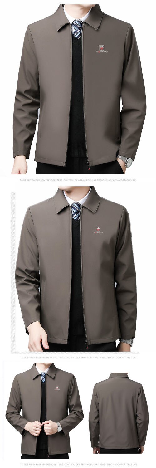 American Apple] Jacket men's lapel middle-aged and elderly spring and autumn thin jacket winter plus velvet leisure plus size dad outfit