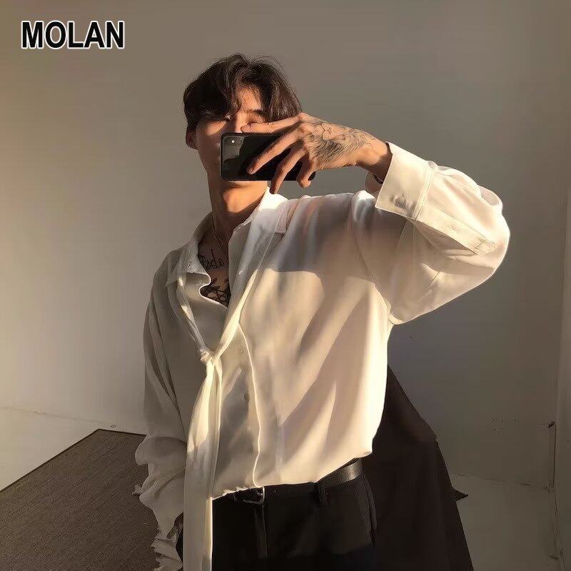 MOLAN Áo sơ mi nam form rộng Áo khoác Áo nam áo thun tay dài phong cách Đại Học thường ngày Màu Trơn Áo Sơ Mi Vải dễ chịu mùa khai trường
