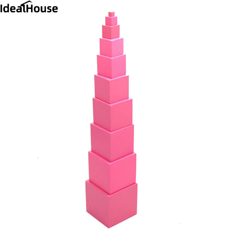 Bán chạy đồ chơi trẻ em Montessori khối gỗ màu hồng Đồ chơi xây dựng tháp