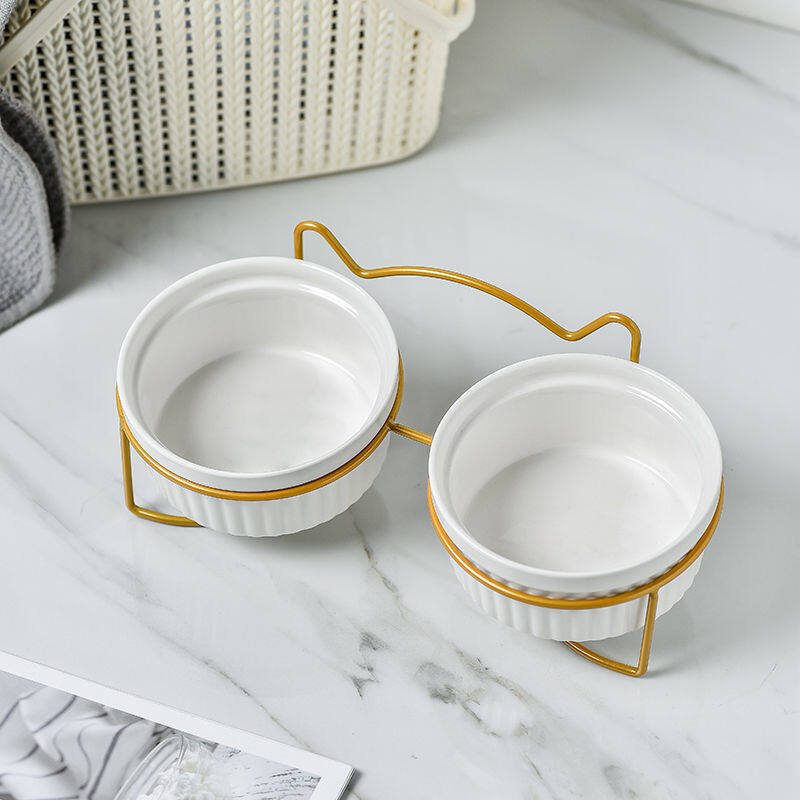 Ceramic Elevated Cat Bowl with Metal Stand Protect Spine Pet Feeder Cute Cartoon Food and Water Feeding Bowls for Cats and Puppy - 7