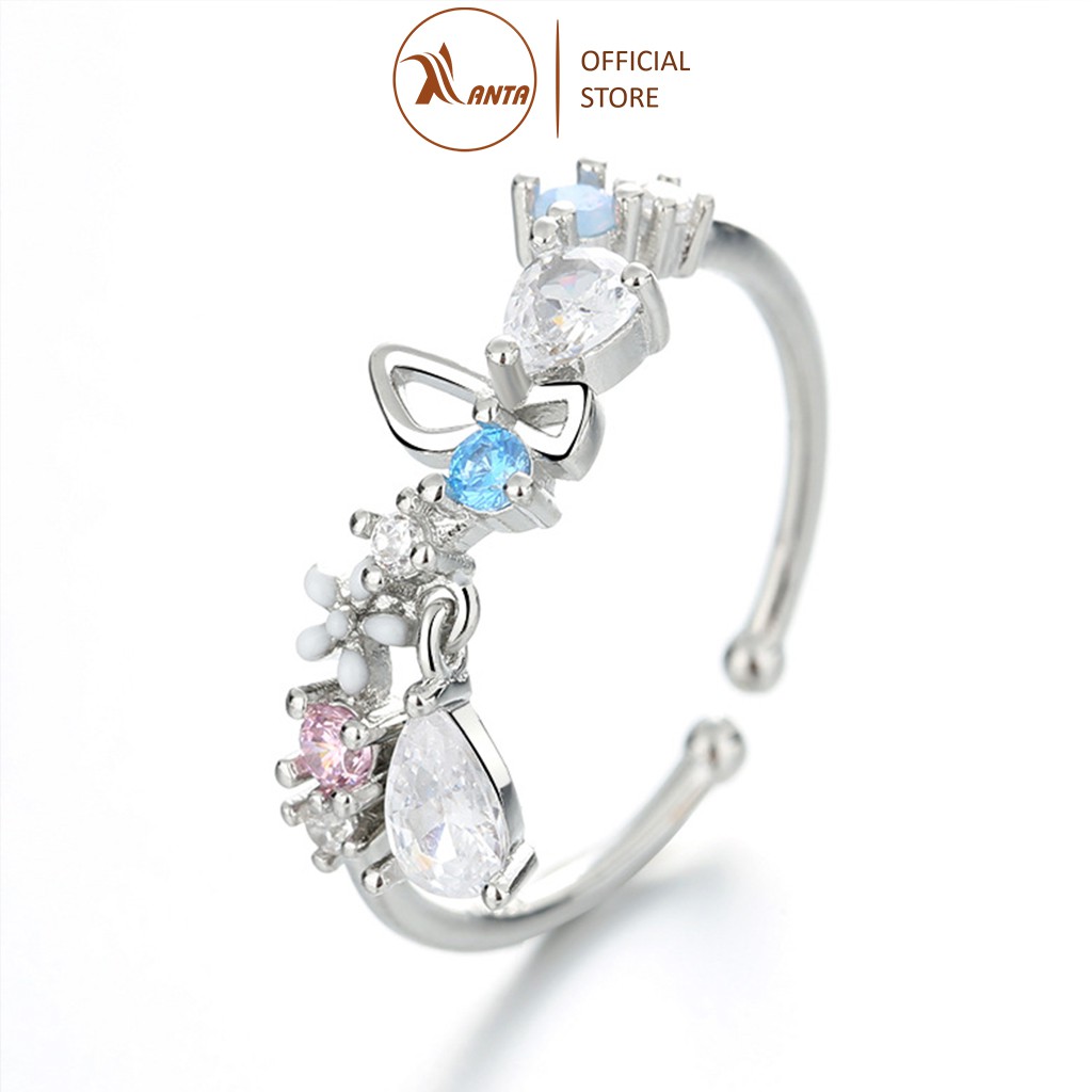 Nhẫn hoa, đính đá pha lê nhân tạo cá tính cho nữ anta jewelry - atj7034