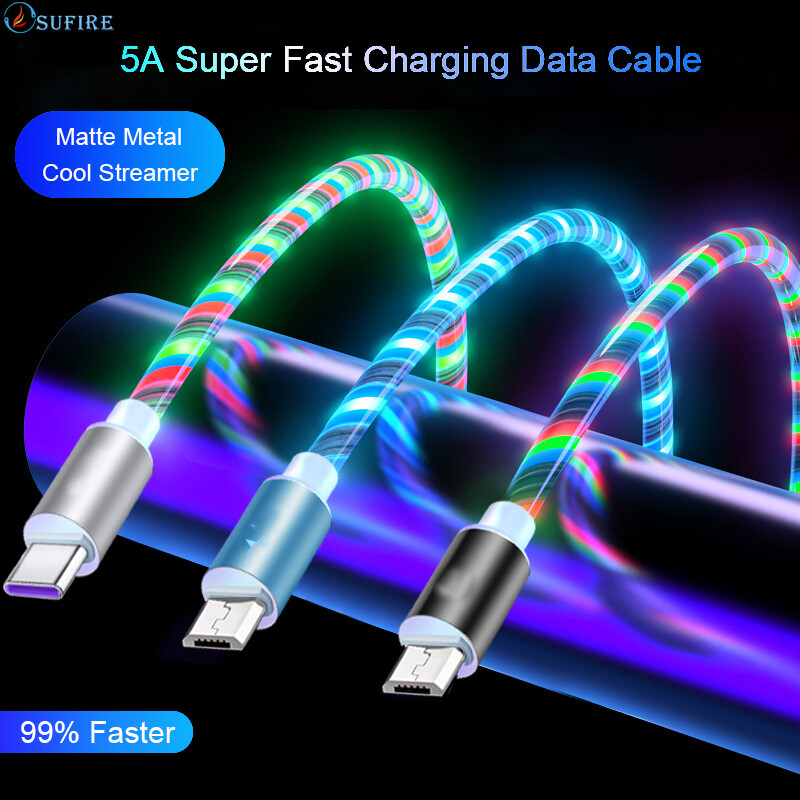 Cáp Sạc Nhanh 5A, Cáp USB Phát Sáng Đèn LED Cáp Truyền Dữ Liệu Đầy Màu Sắc MicroUSB/Type-C/iPhone Sạc Cáp Phí Cáp Đối Với Iphone Android