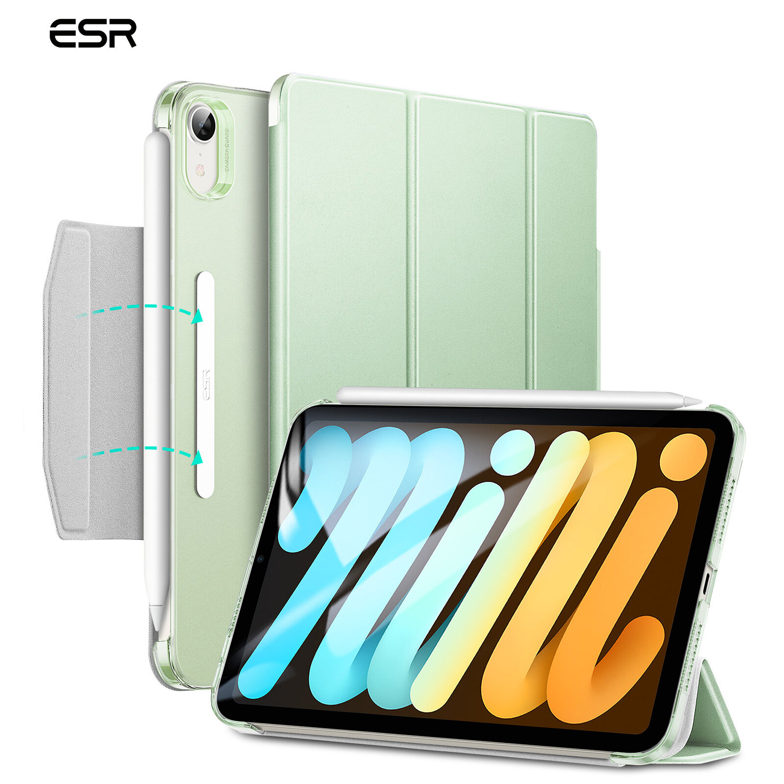 ESR Ốp Cho iPad Mini 6 Ốp Gập Ba 2021 Cho iPad Mini 6 Ốp Thông Minh Có Giá Đỡ Bút Chì Giá Đỡ Từ Tính Cho iPad Mini 6 Ốp