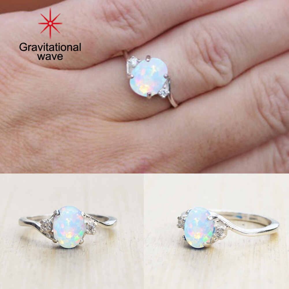Gravitational Wave Nhẫn Hợp Kim Đá Opal Tinh Tế Thời Trang Trang Sức Đính Hôn Đám Cưới Cô Dâu Cho Nữ