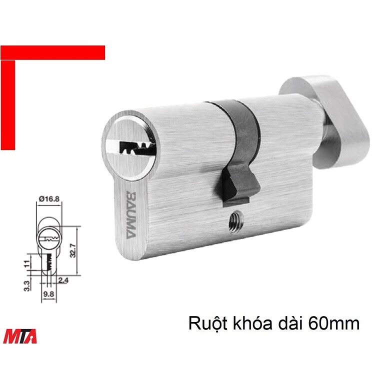 Khóa cửa bauma hafele 916.87.822 ruột khóa đầu vặn đầu chìa dài 60mm