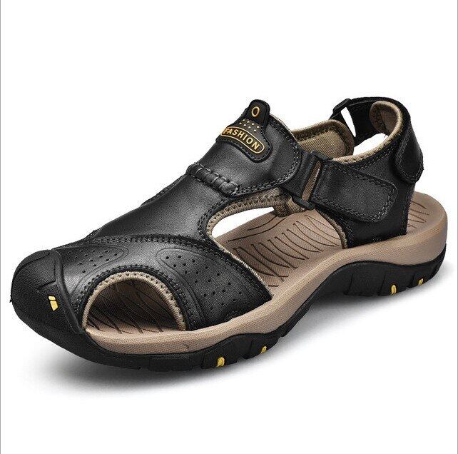 Men Sandals Genuine Split Leather Men Beach Roman Sandals Brand Men Casual Shoes 