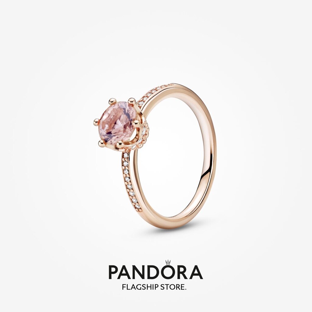 2023 New Original Pandoras 14K Rose Gold-Plated Pink Sparkling Crown Solitaire Ring Women Fashion Jewellery