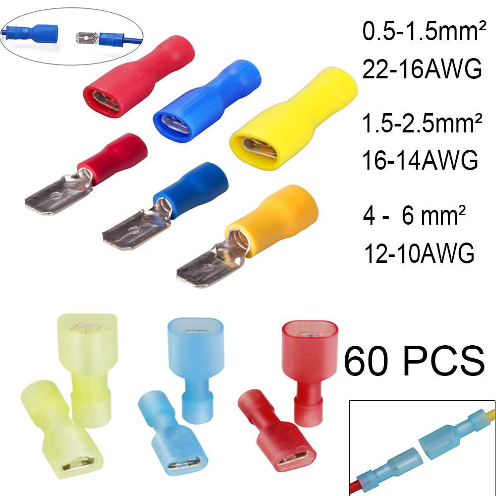 60 chiếc 30 cặp thiết bị đầu cuối thuổng đầu nối đực cái thiết bị đầu cuối dây nối đầu nối mông cho các loại đầu nối uốn dây