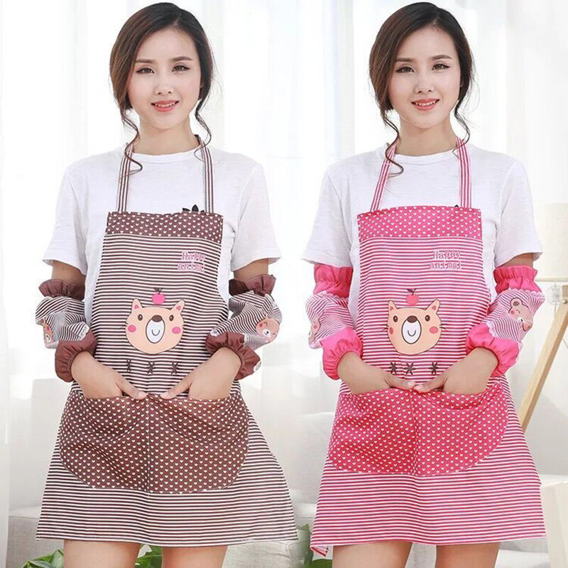Tạp Dề Hoạt Hình Nấu Bếp Sọc Tạp Dề Tay Áo Phù Hợp Với 2 Túi