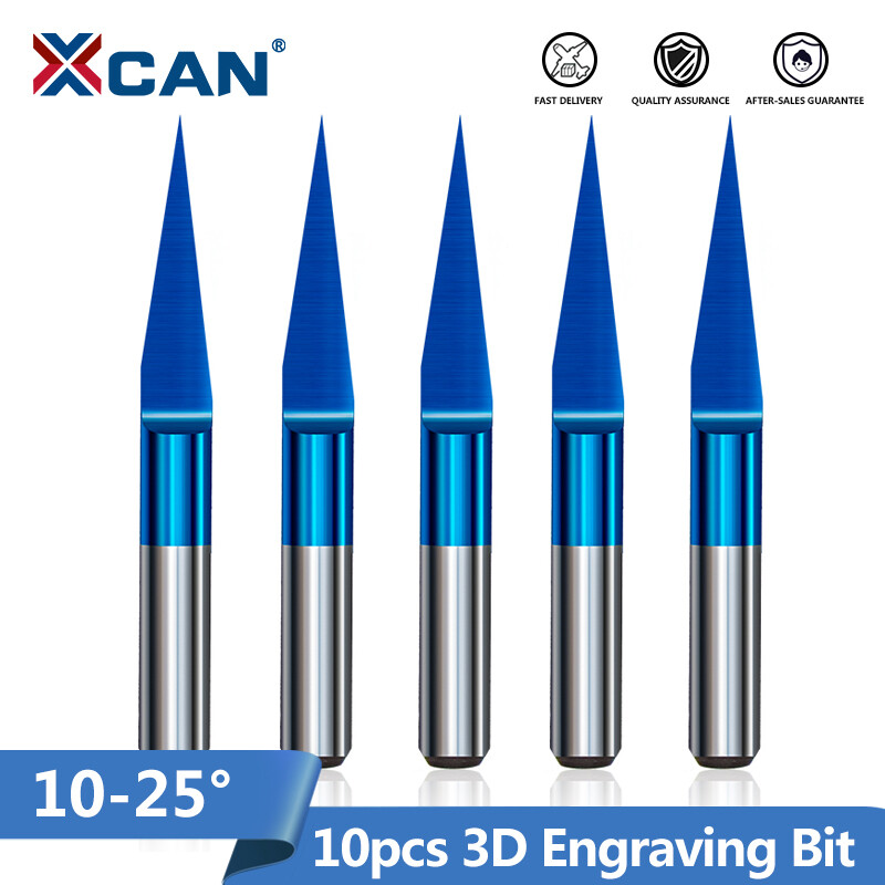 Xcan 10 cái dao phay pcb 3d, mũi khắc pcb hình chữ v cacbua vonfram phủ màu xanh dương thân 3.175 mũi phay cnc 10/15/20/25 độ