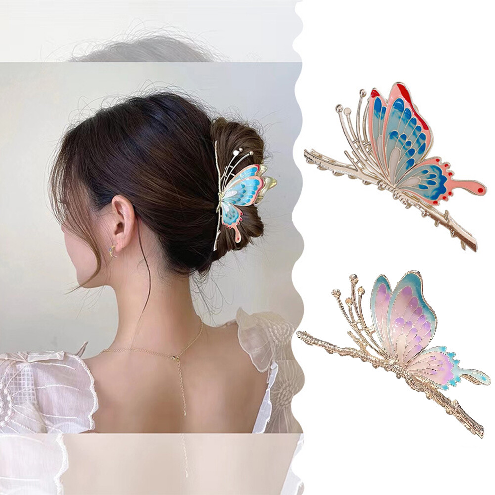 Kẹp cá mập lớn mới kẹp tóc hình bướm bằng kim loại cho nữ kẹp tóc hình bướm vẽ kẹp tóc gắn đĩa kẹp tóc đuôi ngựa
