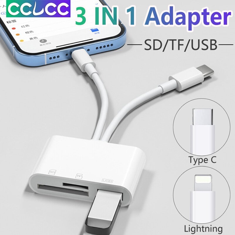 Cclcc 3 Trong 1 Đa Hub chia cổng Chuyển Đổi Cho Loại C/Sét Giao Diện Kép Để USB Một Bộ chuyển đổi OTG TF SD đầu đọc thẻ nhớ Cho iPhone Android Và Máy Tính Xách Tay