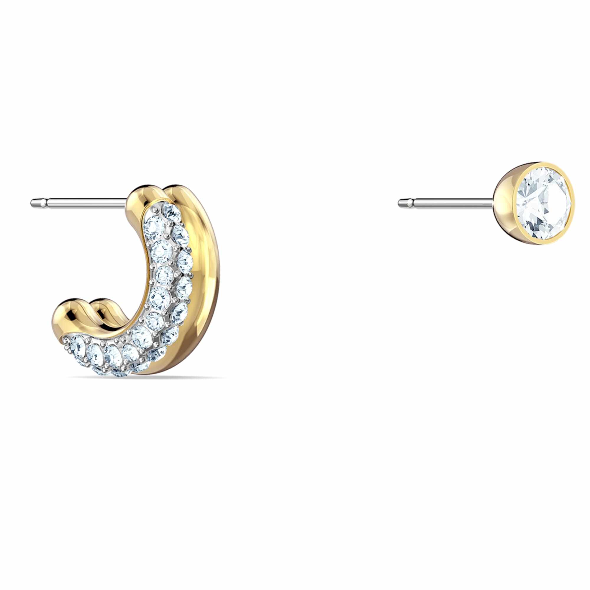 Swarovski Time Pierced Earrings Asymmetrical Golden Half Round Ear Cuff