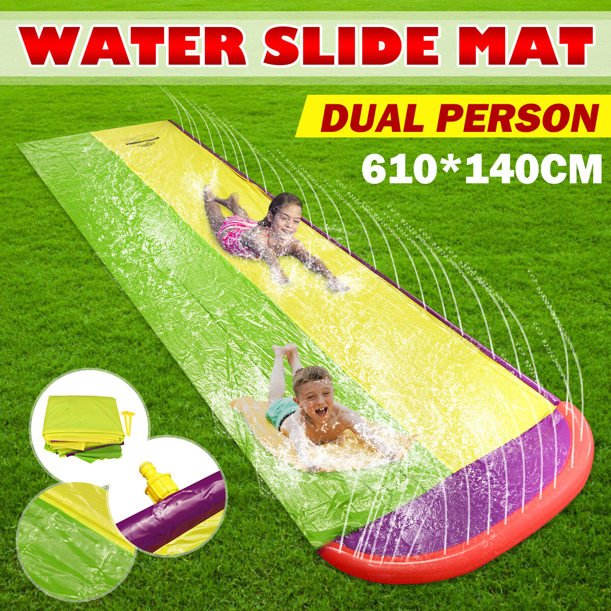 Generic 610x140cm Inflatable Dual Person Waterslide Pool Water Slide