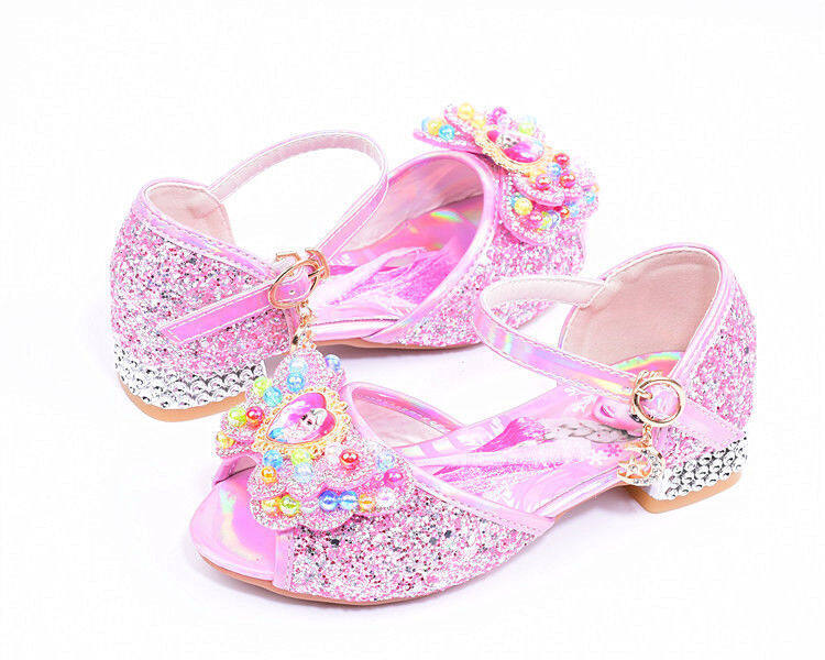 Children's princess shoes girls' sandals spring and summer little girl Elsa high heels baby Pearl colorful crystals crystal shoes