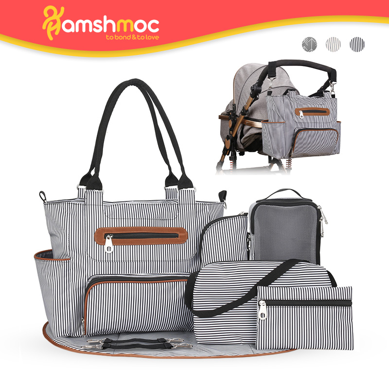 HamshMoc Dung Tích Lớn Túi Tã Trẻ Em Túi Xách 7 Trong 1 Đa Năng Mommy Túi Đựng Tã Xách Tay Với Tấm Lót Dự Phòng Xe Đẩy Treo Cho Chăm Sóc Trẻ Em Du Lịch Ngoài Trời