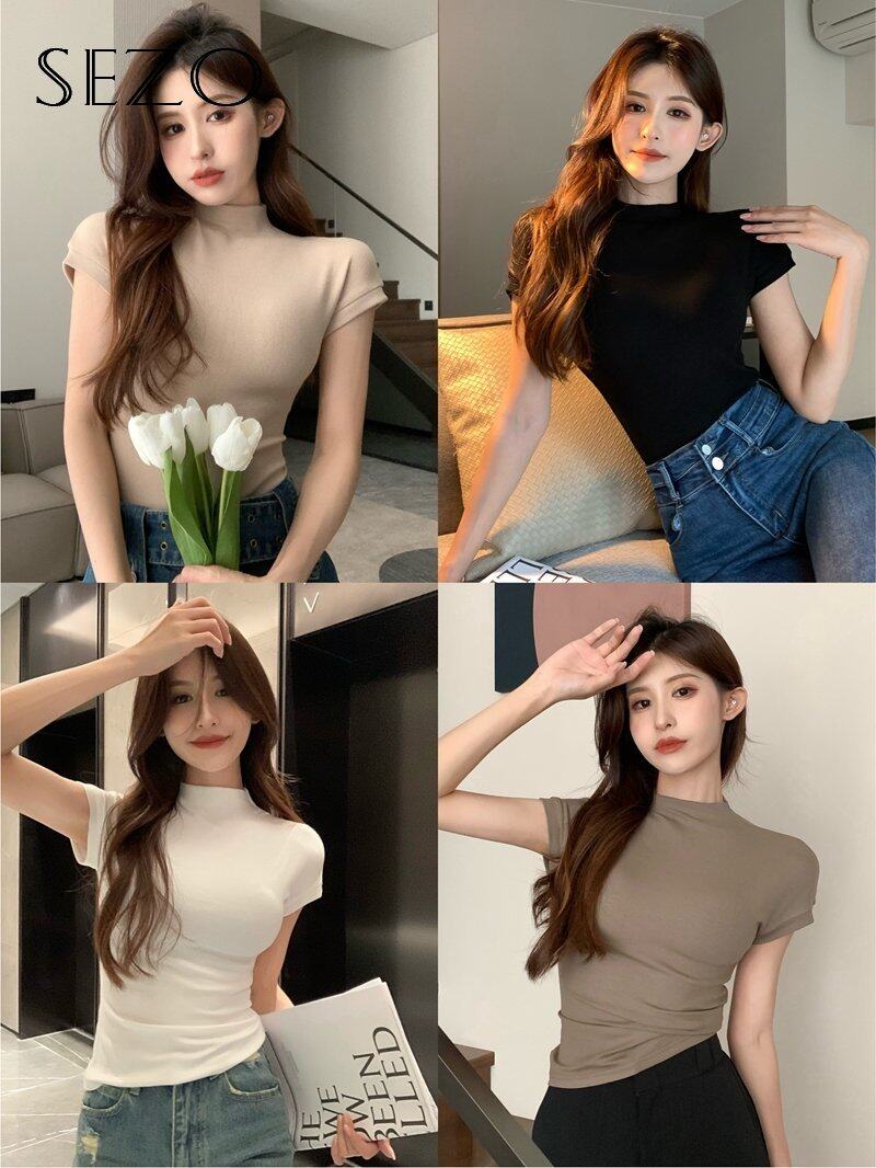 SEZO Korean Solid Color Short Sleeved T-shirt Top for Woman
